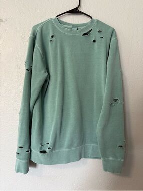 Women's Distressed Crewneck Sweatshirt - Sage Green